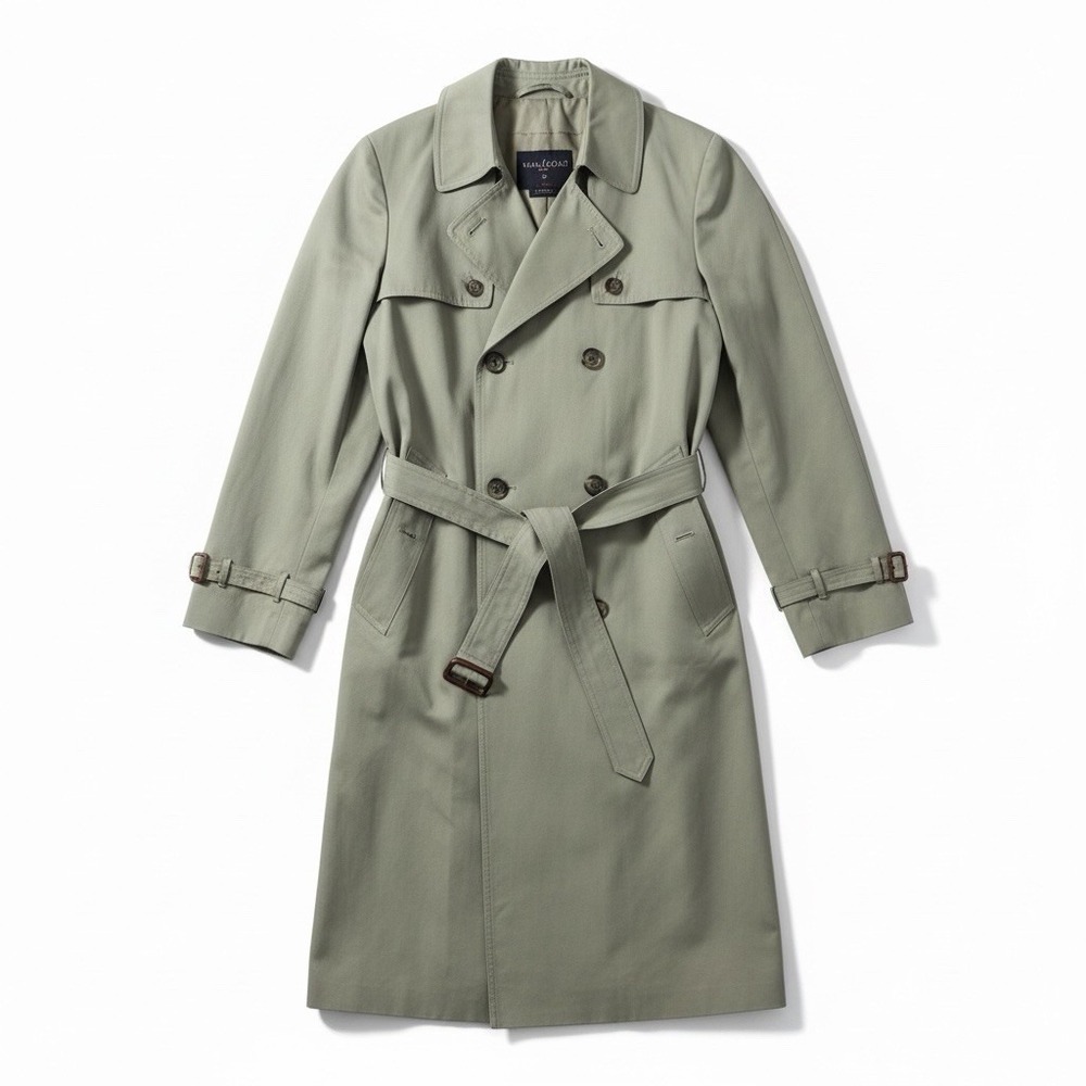 Oakton Trench Coat Mens 44L Lined Double Breasted Belted Waist Notch‎ Trench